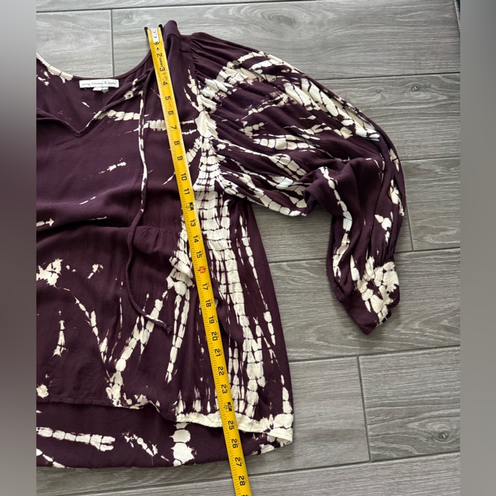 Young Fabulous & Broke|Plum & tan Tie-Dye V-Neck balloon sleeve blouse•••LARGE - Picture 9 of 10